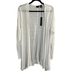 NWT Tahari Beachy Linen Knit Open Front Cardigan XL White Asymmetric‎ Vacation